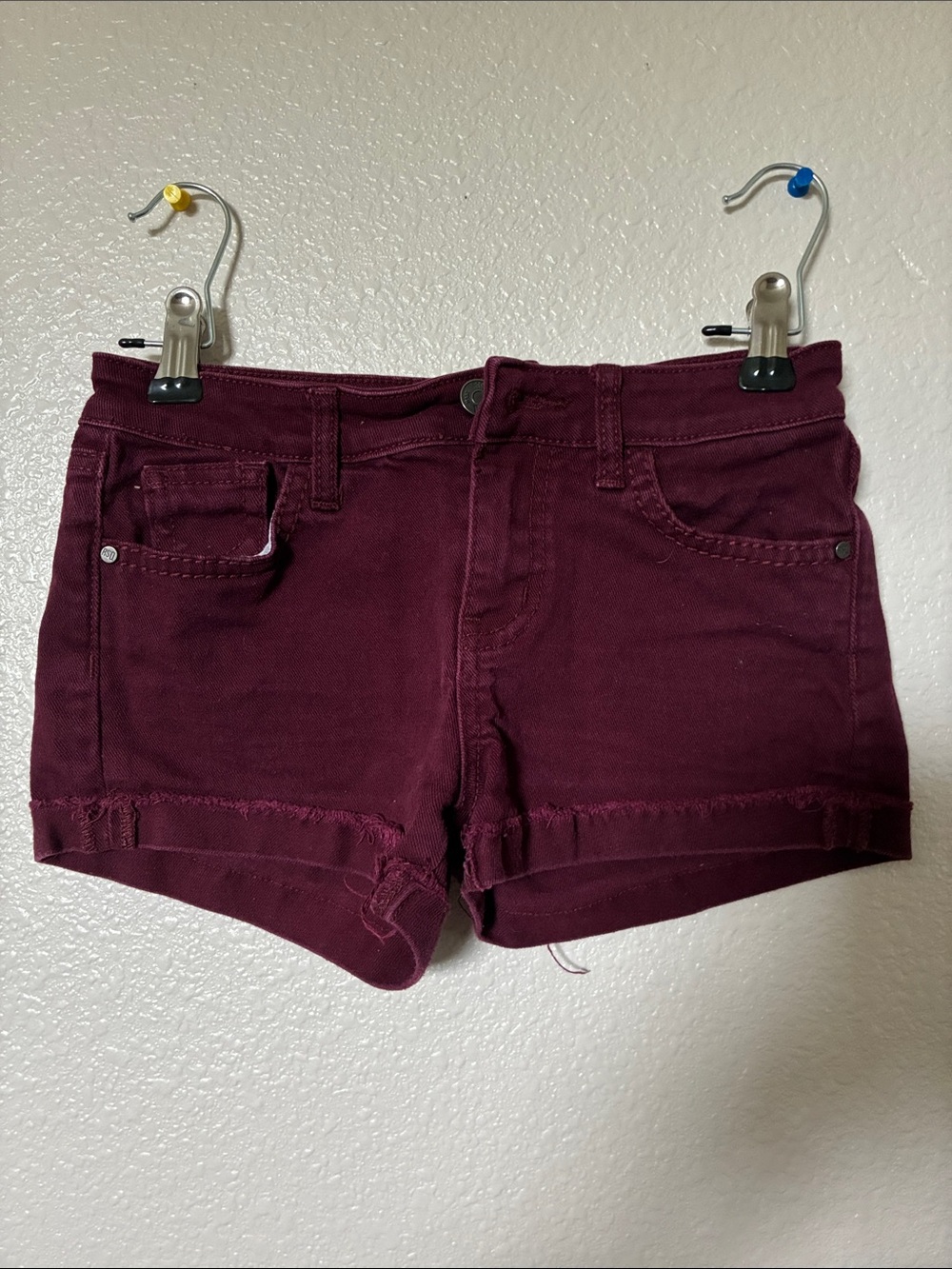 RSQ Burgundy Denim Roll-Hem Shorts